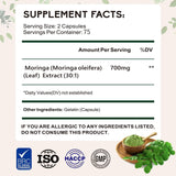 Cápsulas de Zhibenon Moringa, 150 unidades, fáciles de tragar.