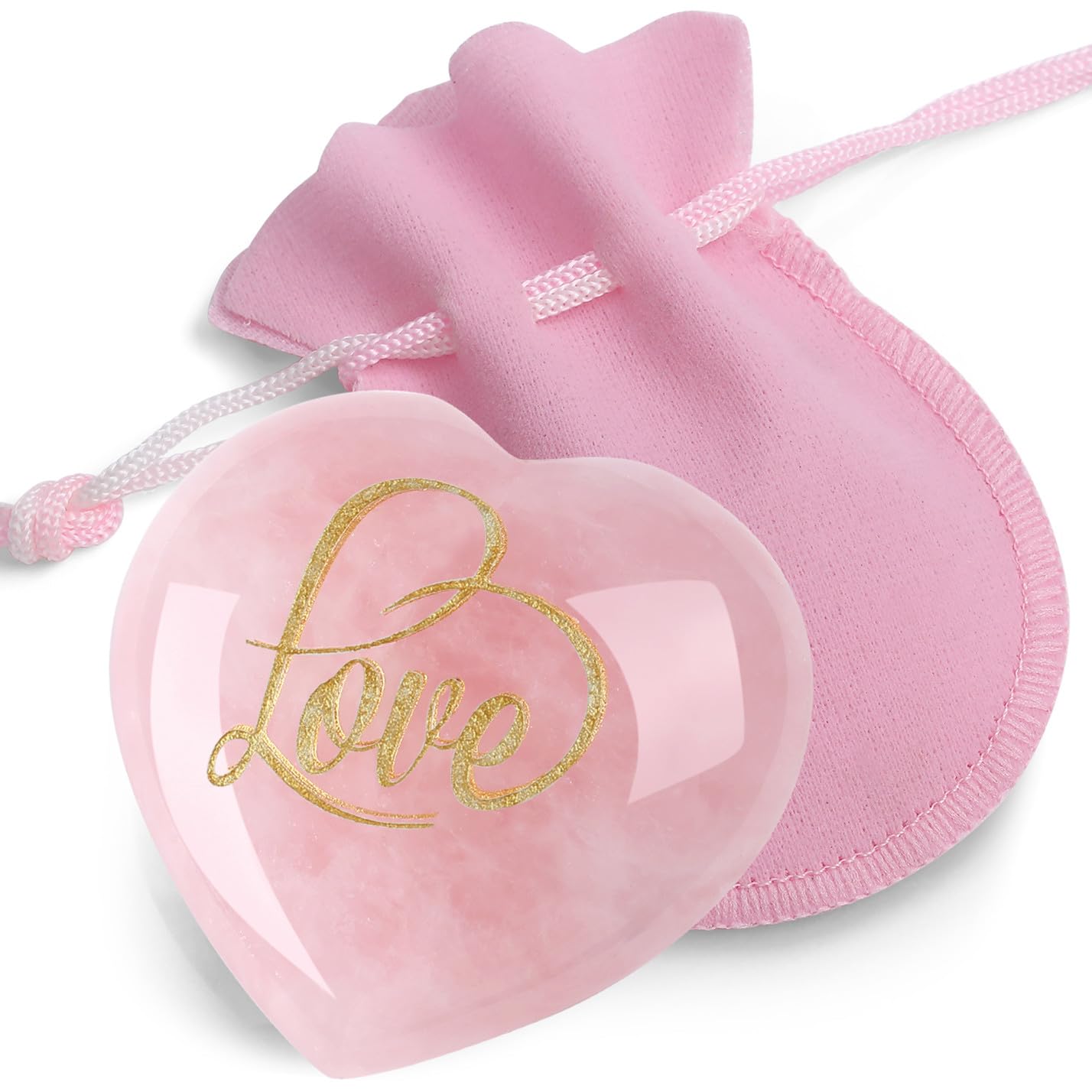 ZHIYUXI cuarzo rosa Corazón grabado, regalo significativo para expresar amor y cercanía.