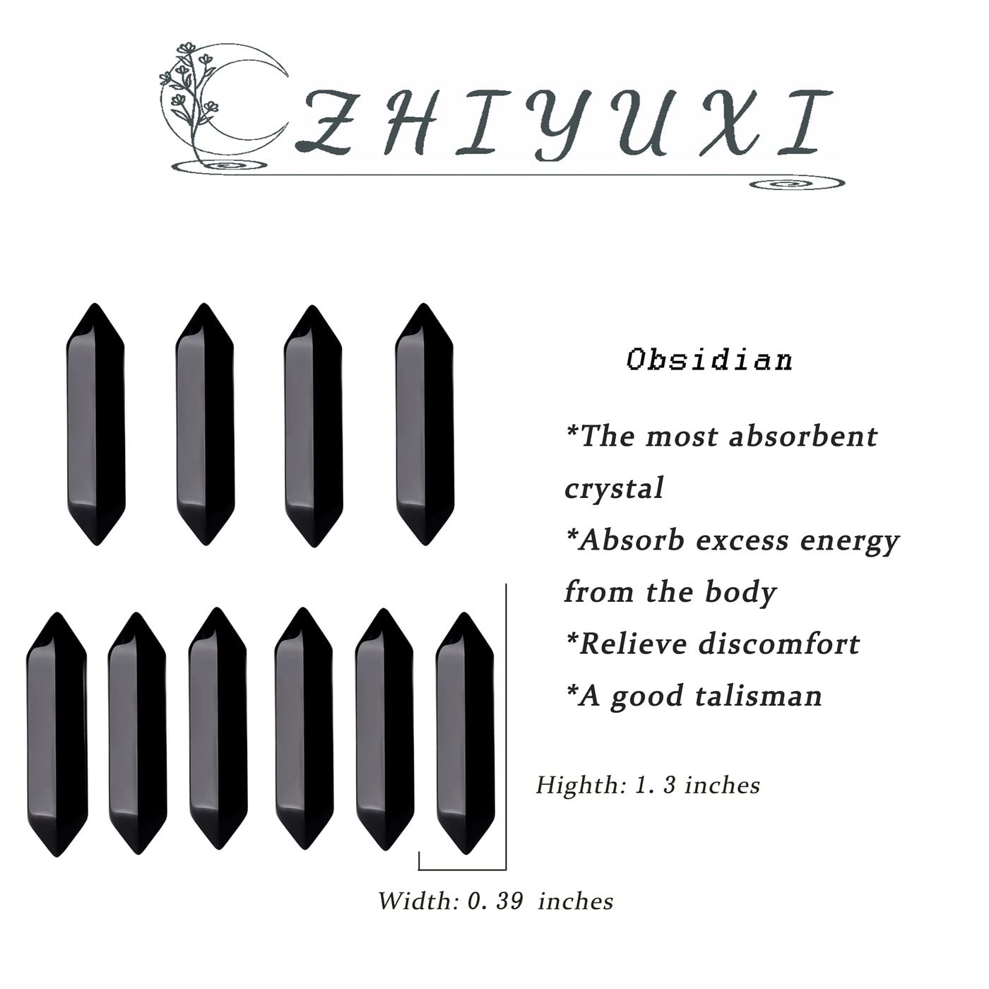 Puntas de obsidiana negra de ZHIYUXI en bolso, energía portátil