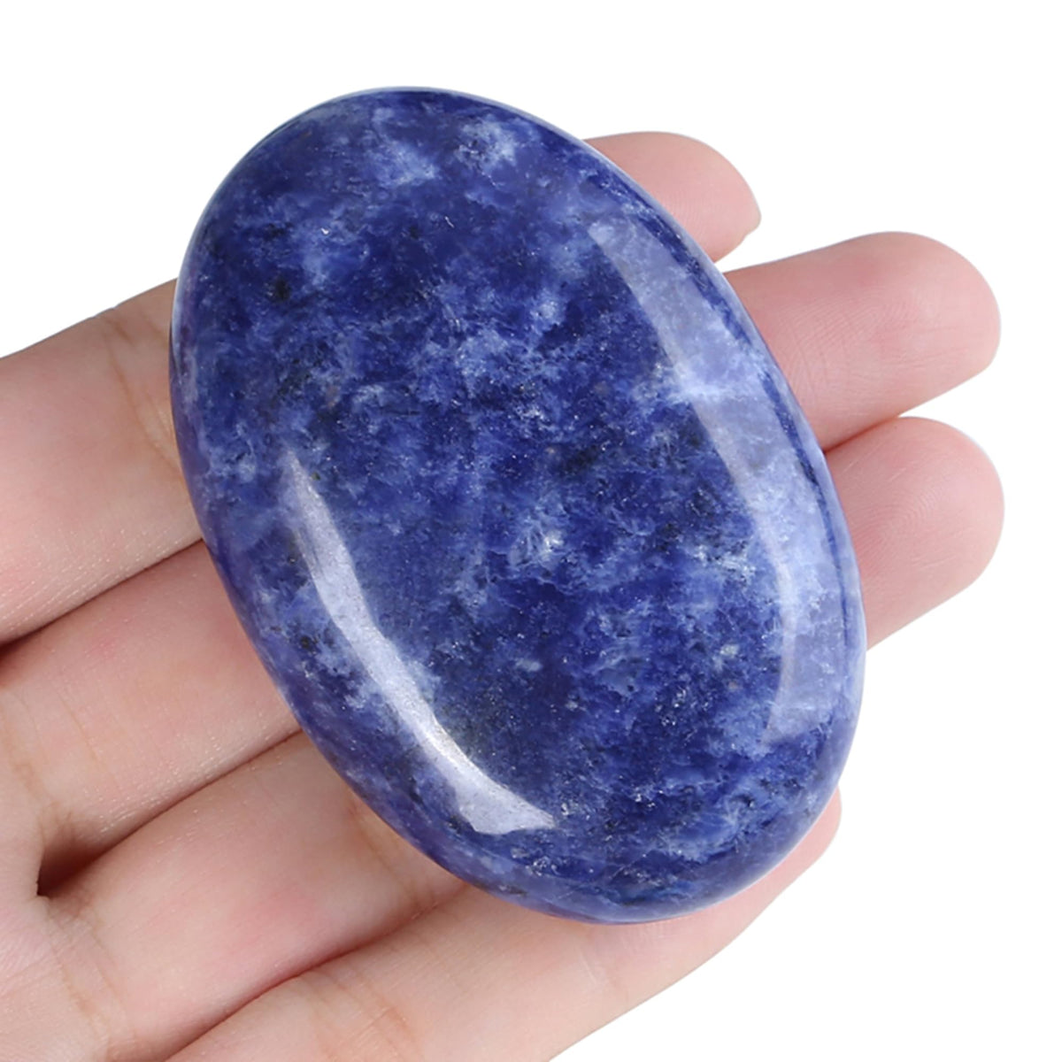 Piedra palma ZHIYUXI de sodalita azul ovalada para meditar y equilibrar.