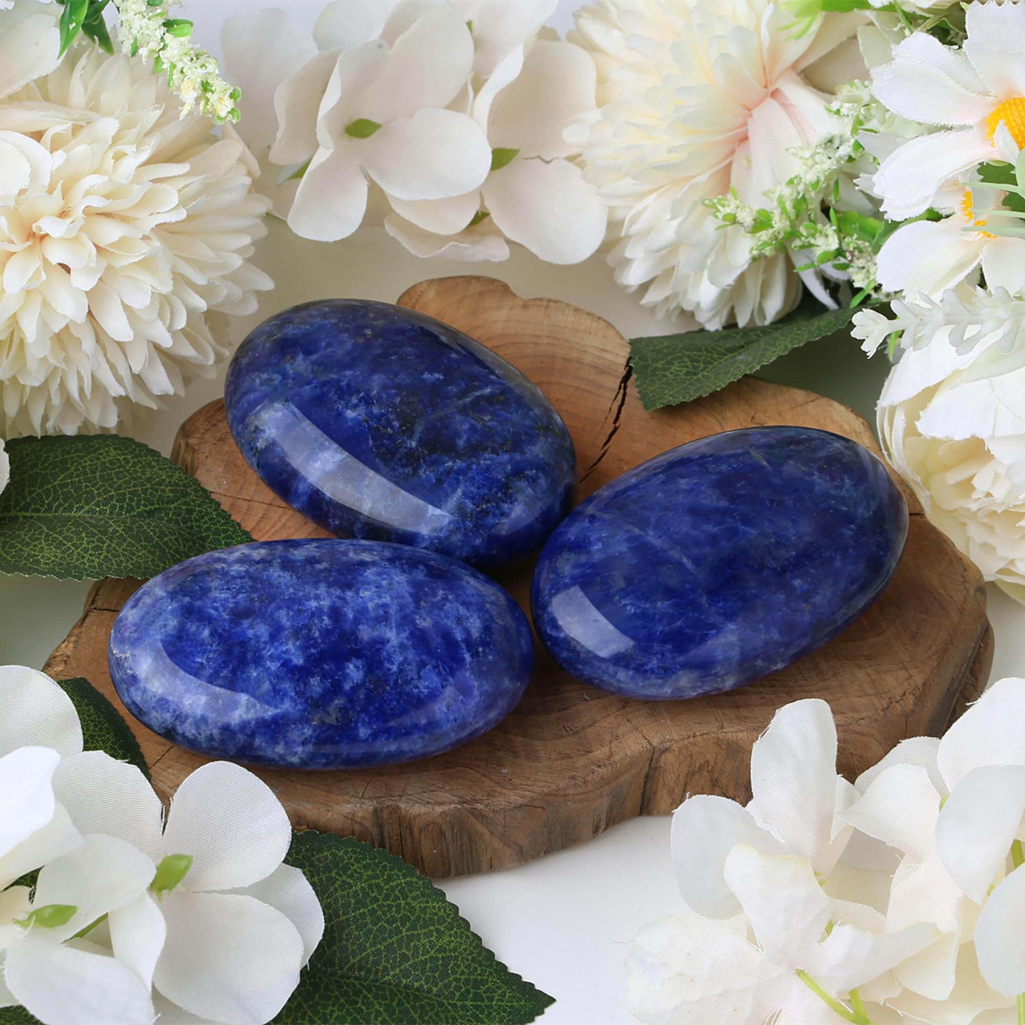 Piedra palma ZHIYUXI sodalita azul con textura suave para concentración.