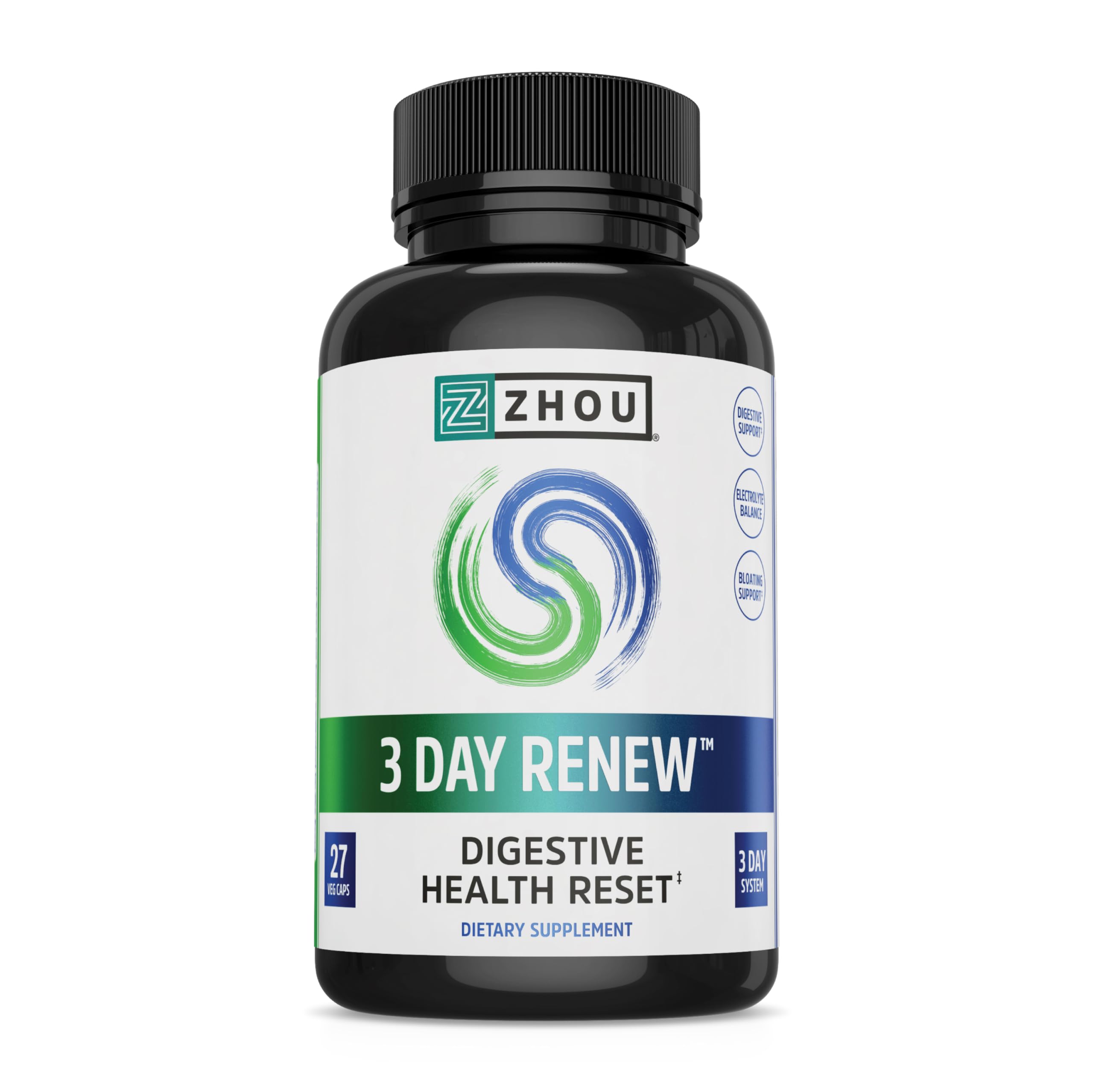 Zhou 3 Day Renew: botella de cápsulas para apoyo digestivo suave y natural