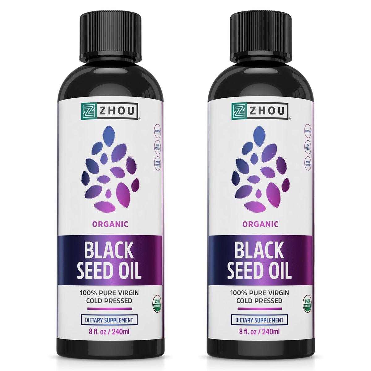 ZHOU Aceite de semilla negra - botella de 2x8oz para uso diario.