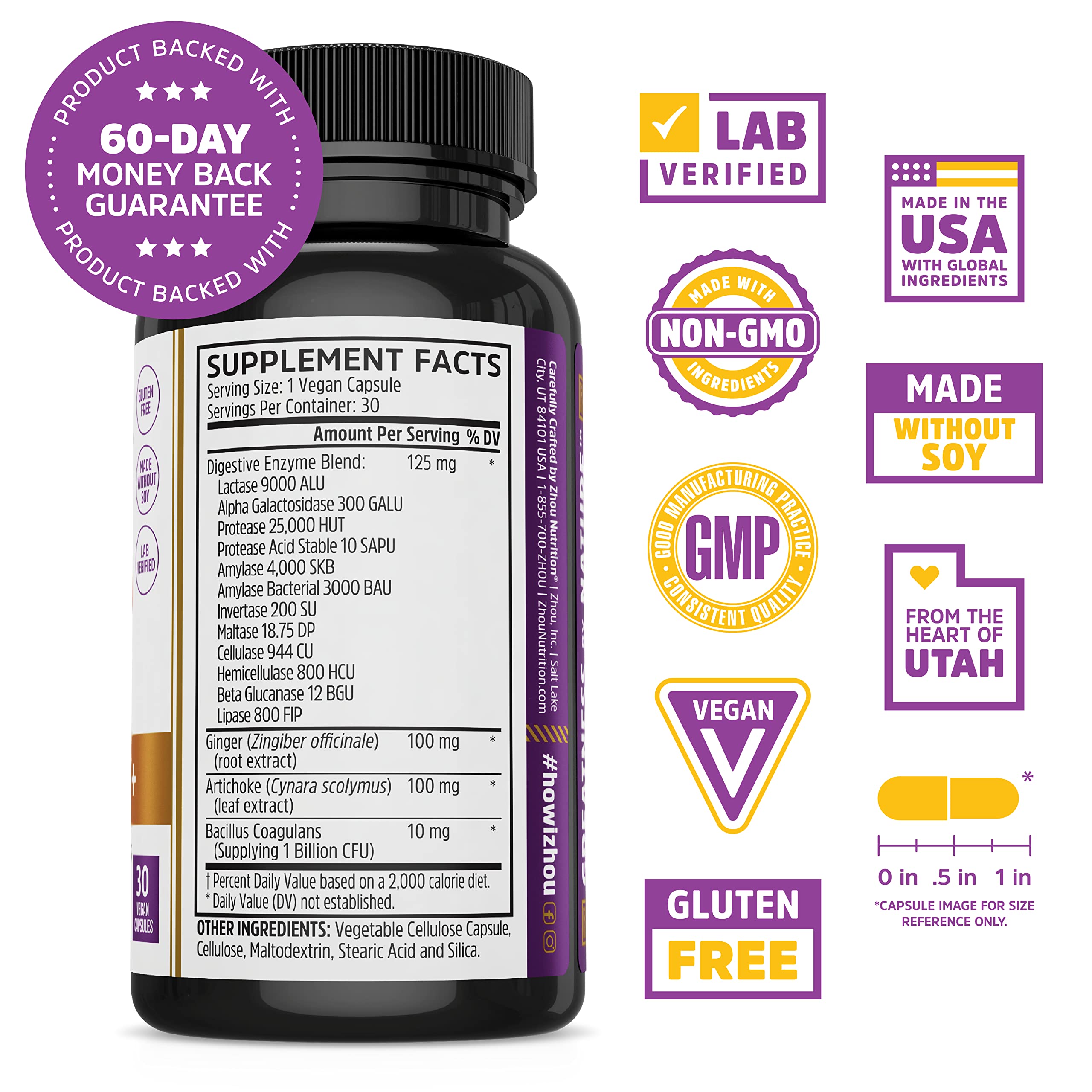 Zhou Bloat Blast+ cápsulas para digestión diaria y salud intestinal.
