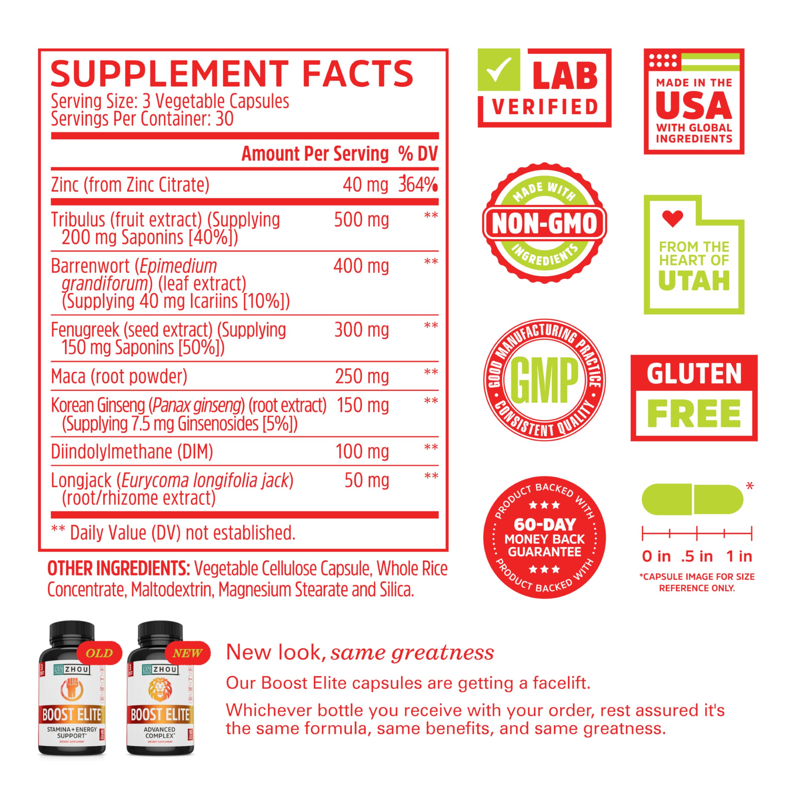 Zhou Boost Elite: etiqueta clara para verificar ingredientes.