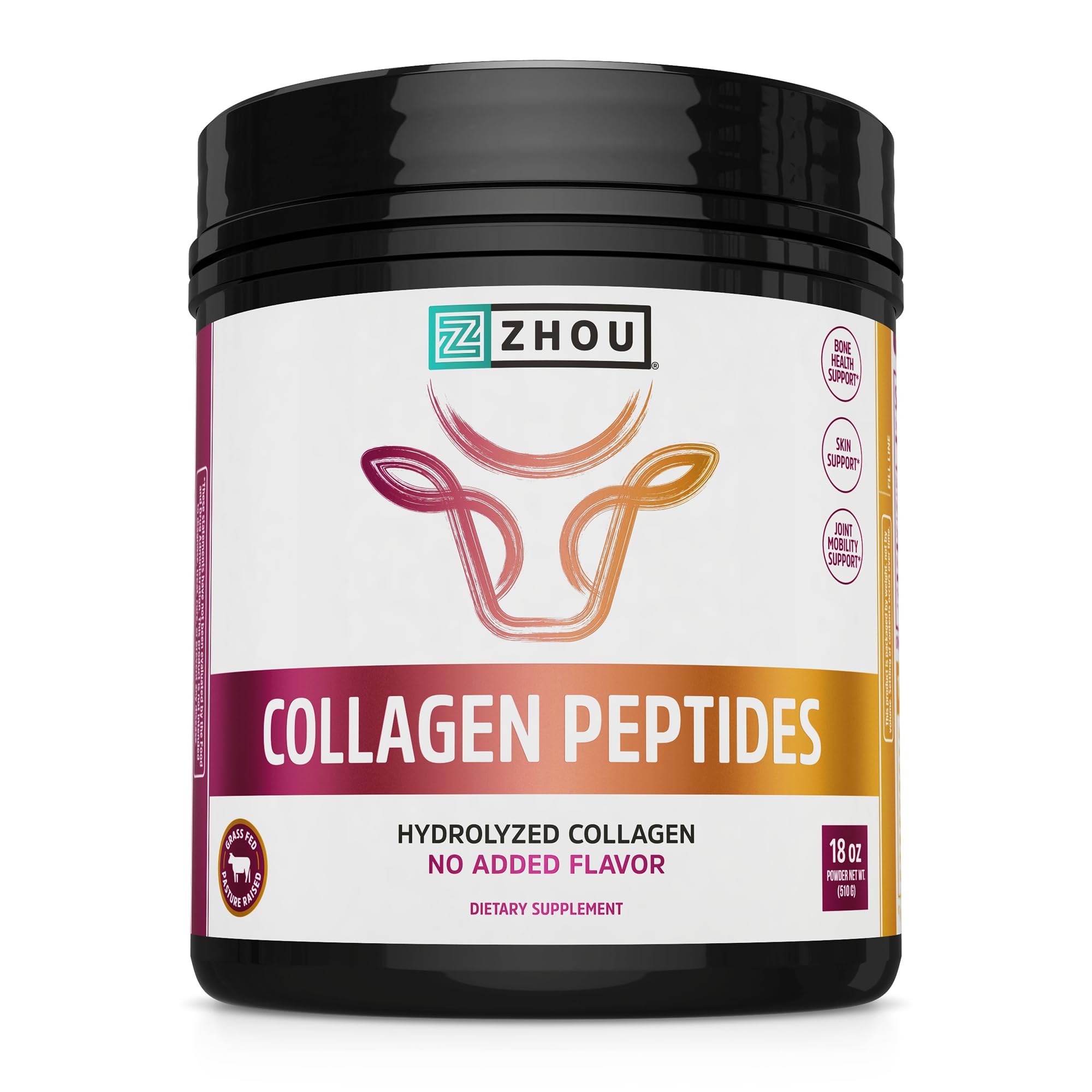 Zhou Collagen Peptidos, polvo hidrolizado sin sabor, soporte para piel y uñas saludables.