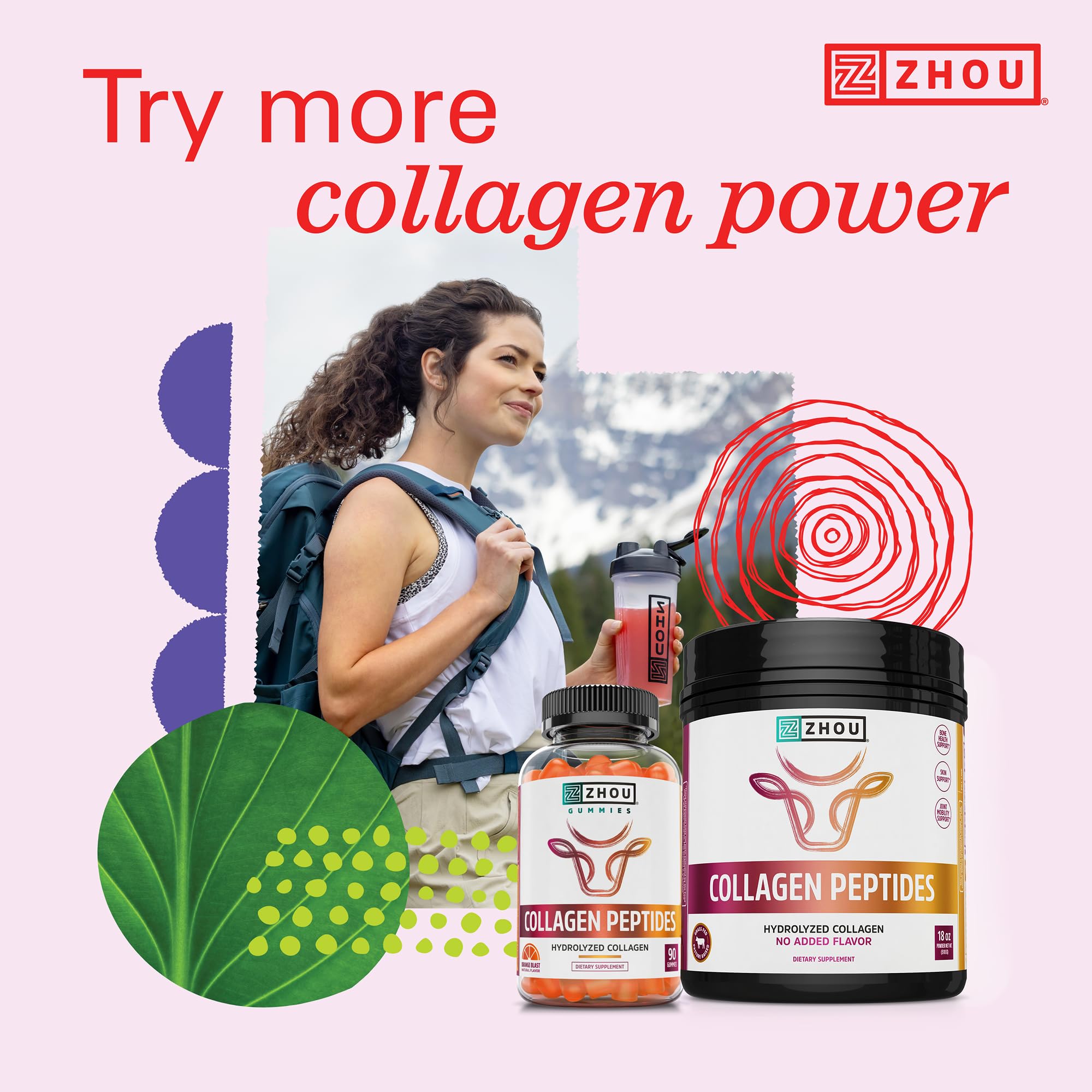 Zhou Collagen para piel, cabello y uñas más sanos y flexibles.