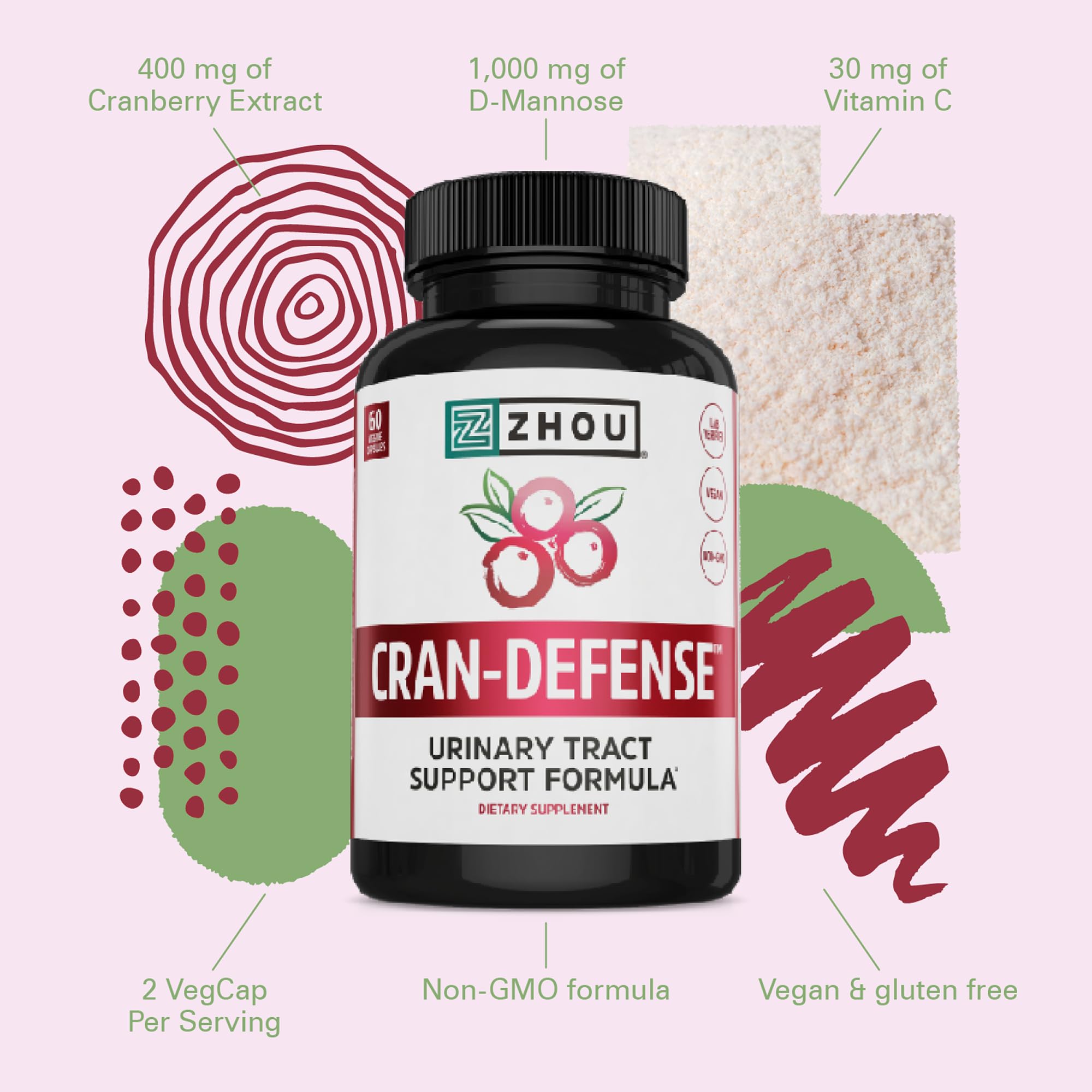 Zhou Cran-Defense: cápsulas vegetales aptas para veganos.