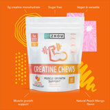 ZHOU Creatine Chews iconos vegano y sin azúcar, opción limpia.