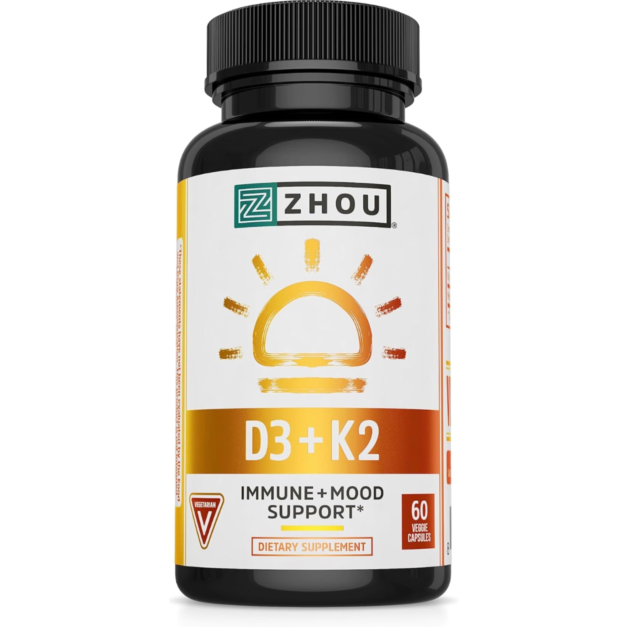Envase de Zhou D3 + K2 con tapa segura para transporte.
