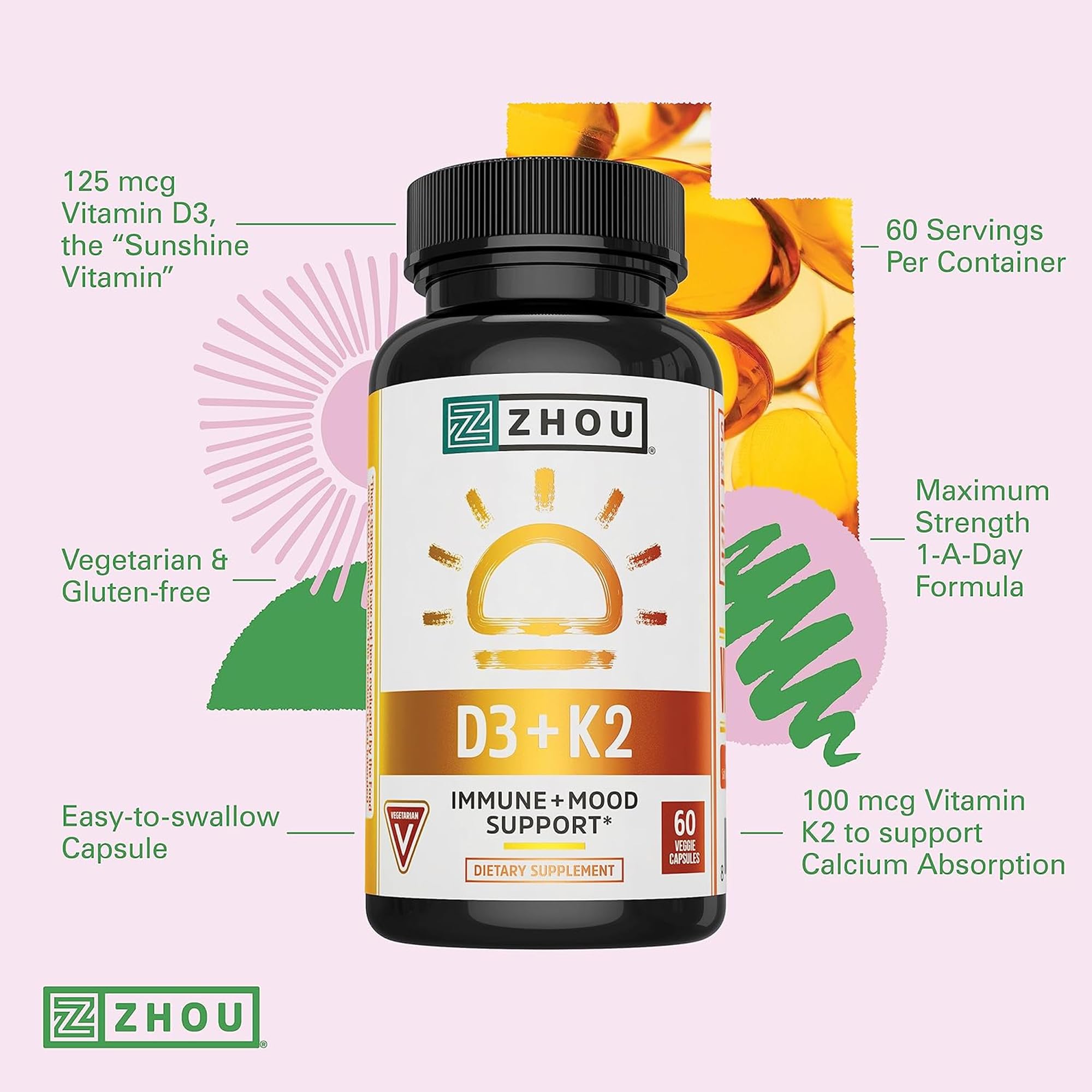 ZHOU D3+K2 soporte de huesos y estructura saludable.