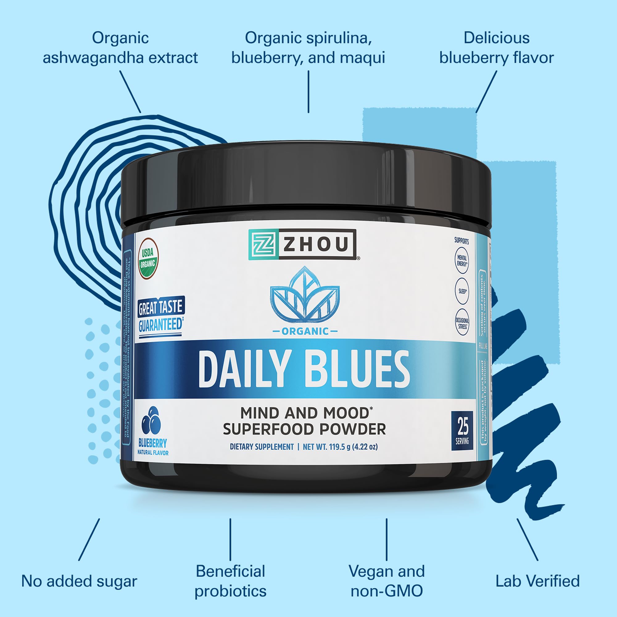 Zhou Daily Blues etiqueta orgánica y vegana para confianza total