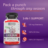 Zhou Elder-Mune Gomitas, ingredientes clave: sauco, vitamina C y zinc para una nutrición diaria.