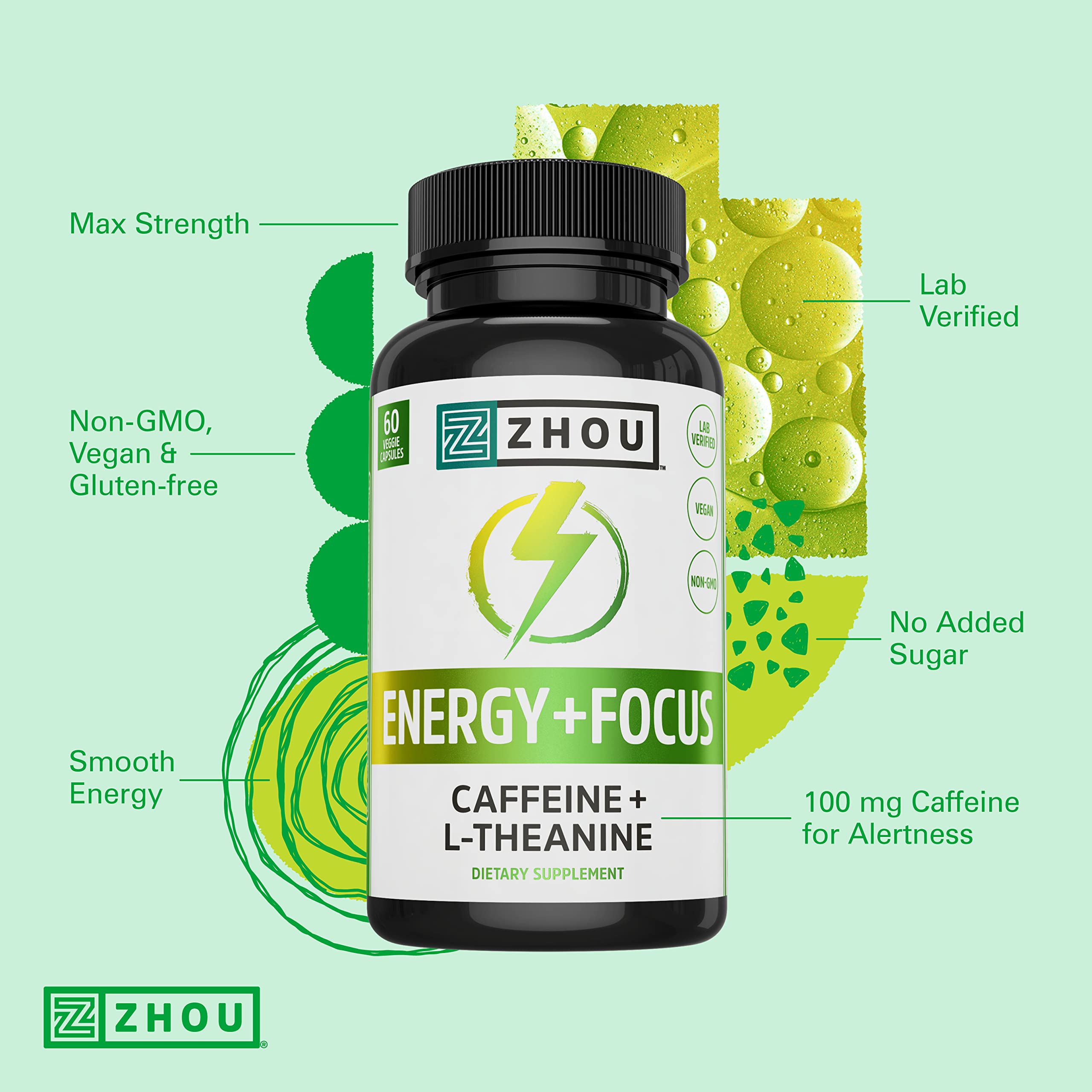 ZHOU Energía y Enfoque: cápsulas blancas para uso diario sin aditivos.