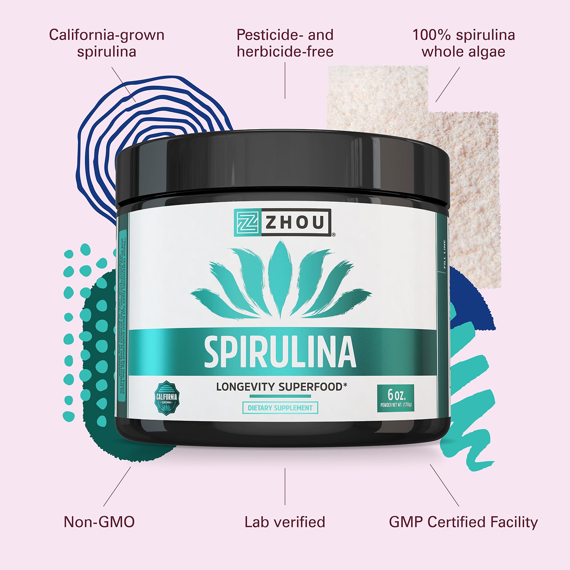 Etiqueta certificada de Zhou Espirulina garantiza calidad y origen.