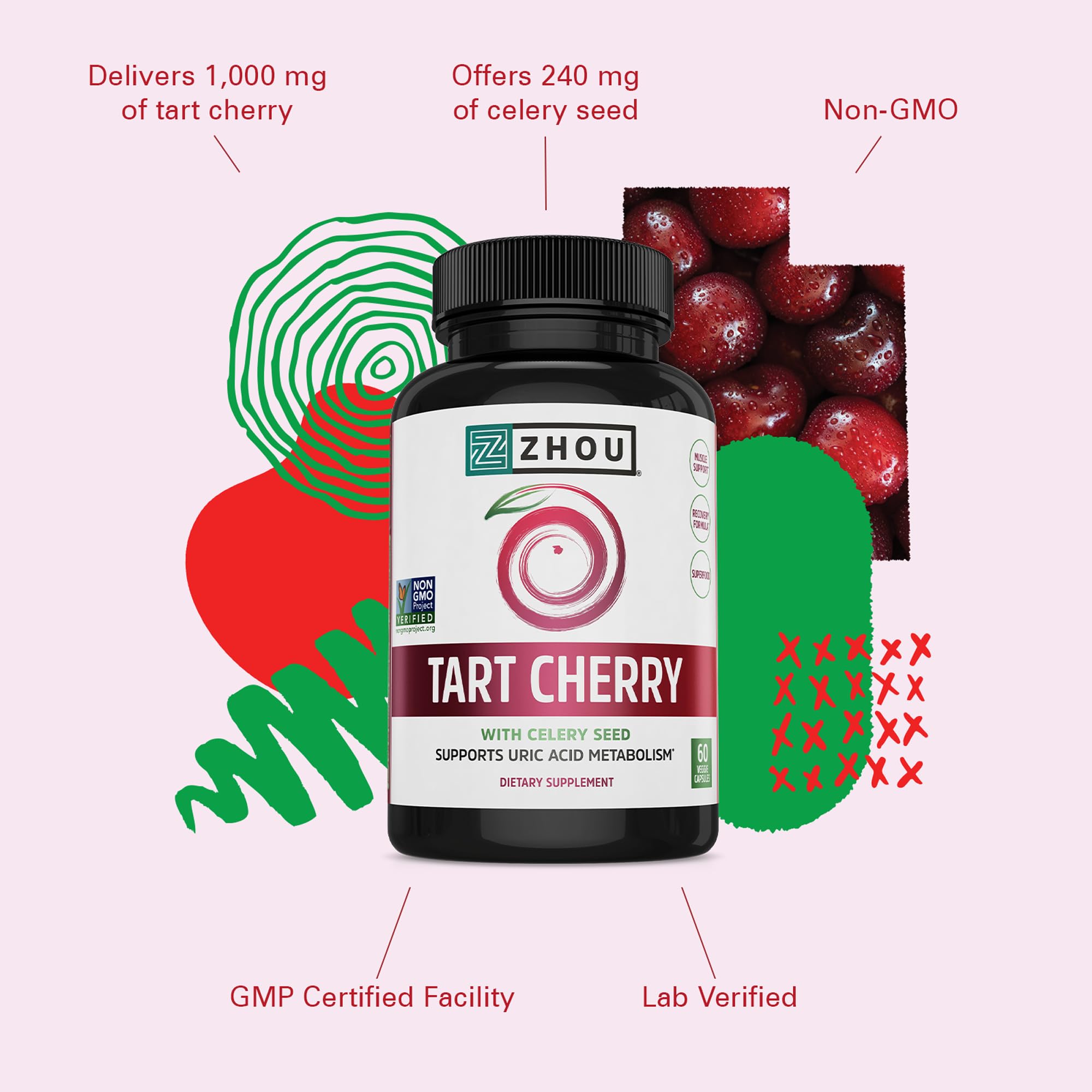 ZHOU etiqueta del producto con lista de ingredientes y beneficios