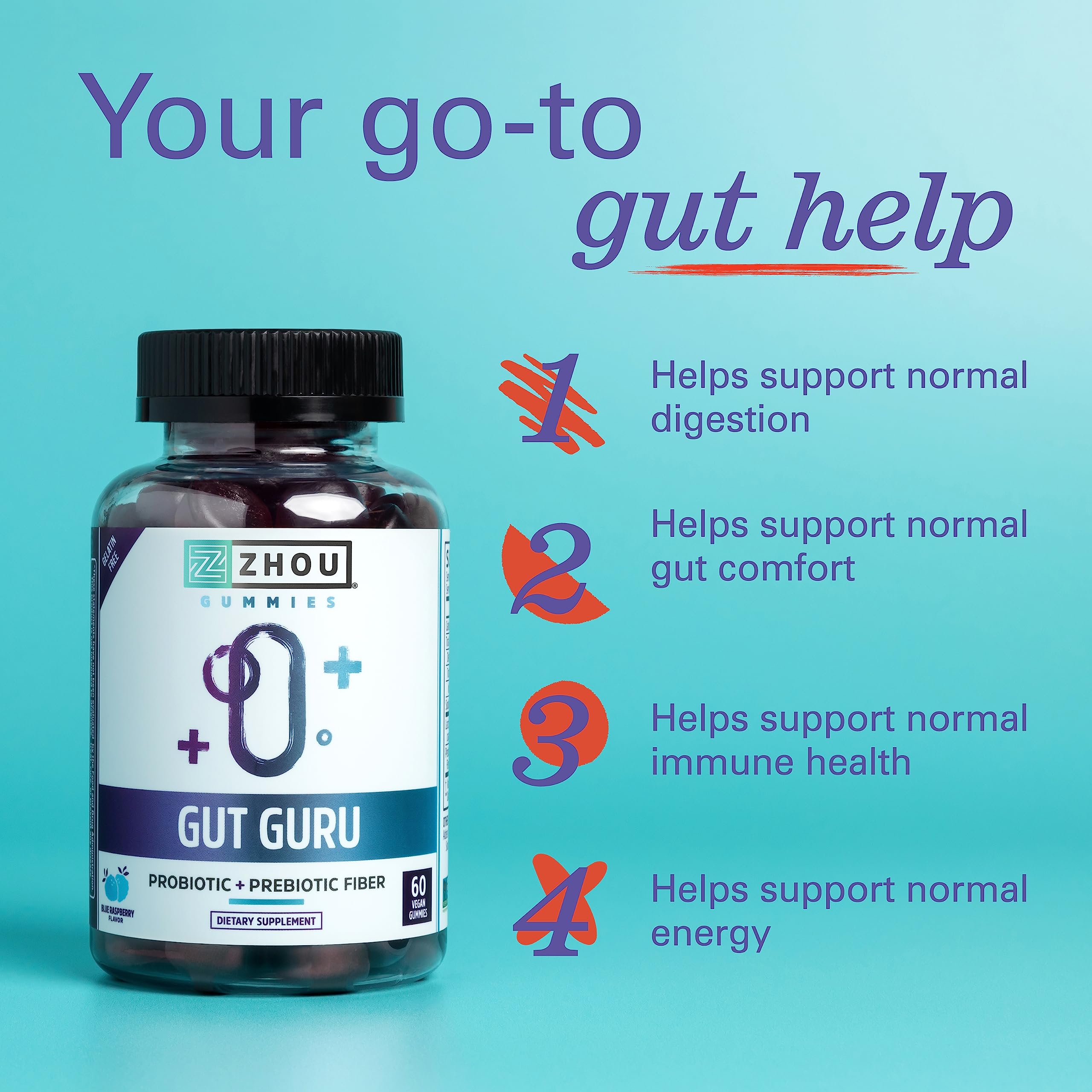 Composición probiótica Zhou Gut Guru que puede favorecer la salud intestinal.