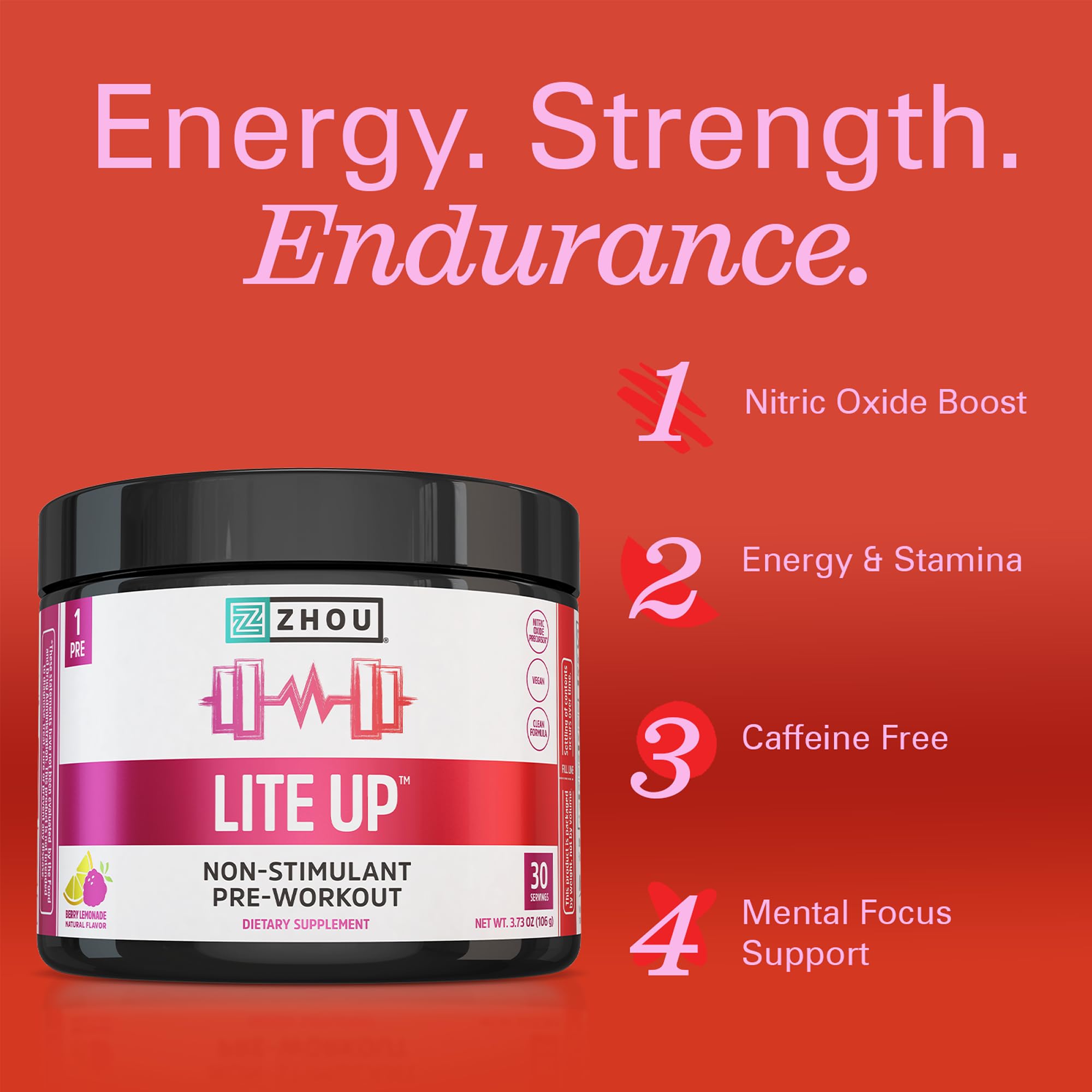ZHOU Lite Up fórmula limpia, sin cafeína ni rellenos