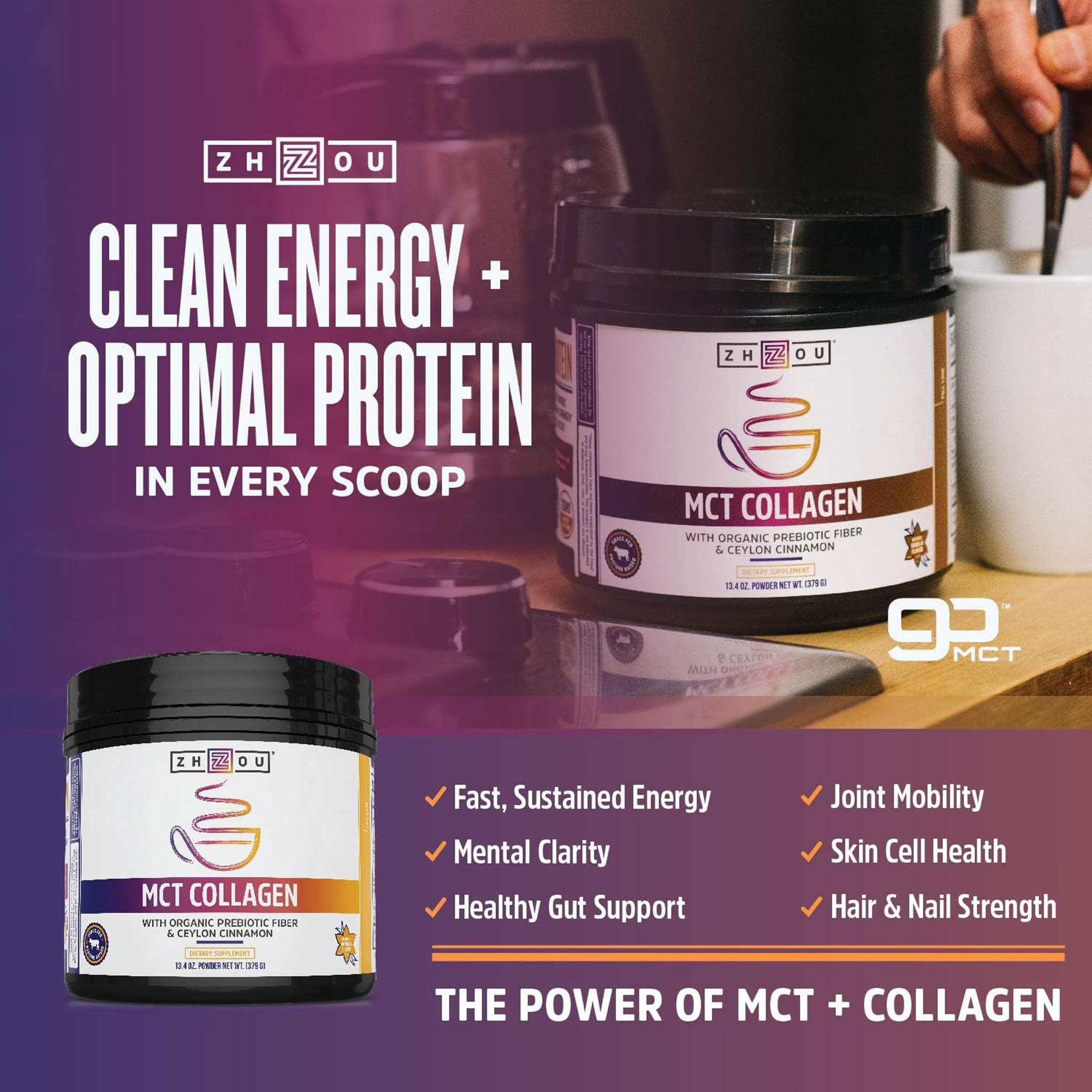 Zhou MCT Collagen canela Ceilón aporta antioxidantes y sabor.