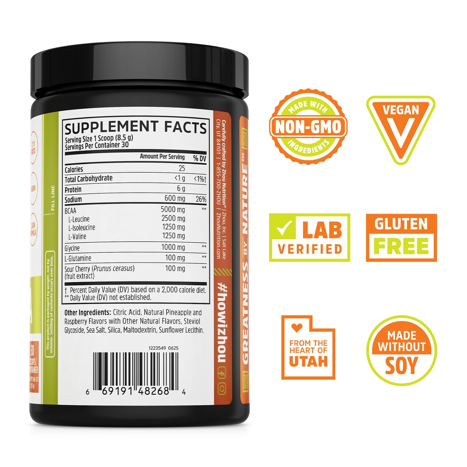 ZHOU Muscle BCAA, medida disuelta en agua, consumo rápido durante la sesión de entrenamiento.