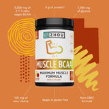 ZHOU Muscle BCAA, ingredientes naturales y balance de aminoácidos para bienestar físico.
