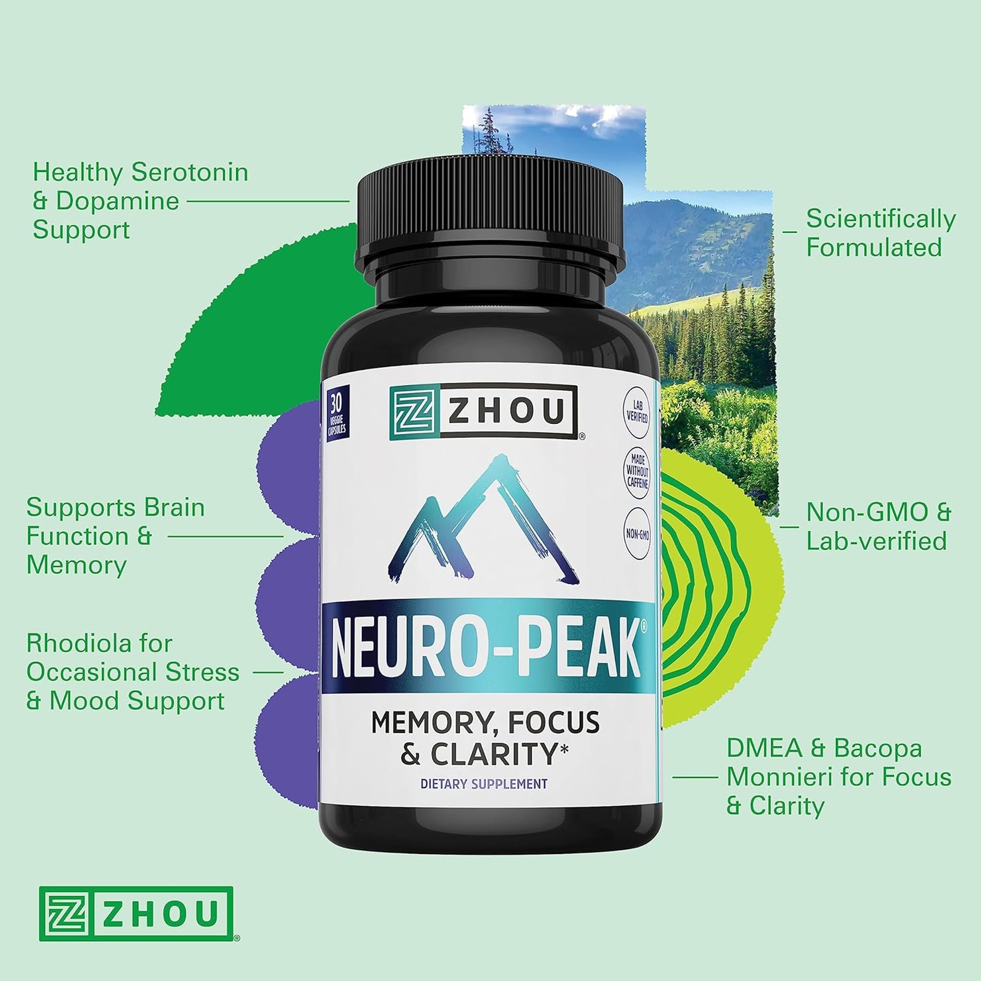 ZHOU Neuro-Peak: pastillas en botella para memoria y claridad mental.