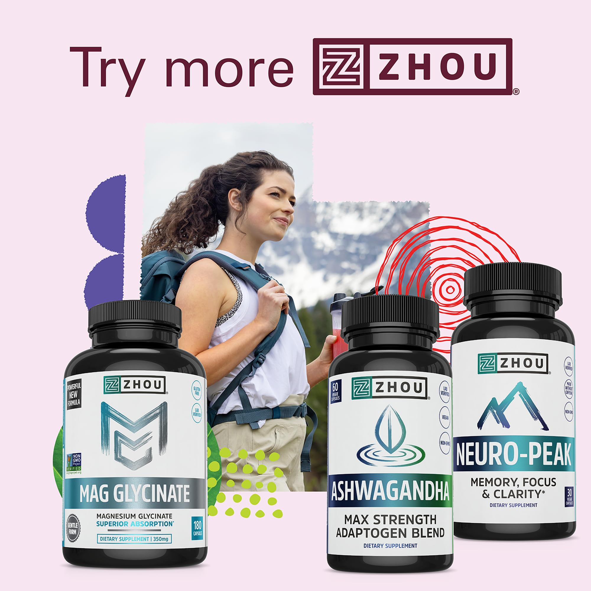 Zhou Nutrition Ashwagandha uso diario para relajación y enfoque