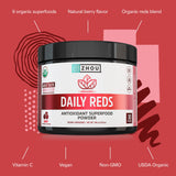 Zhou Organic Reds Powder sello orgánico, fórmula vegana y limpia.