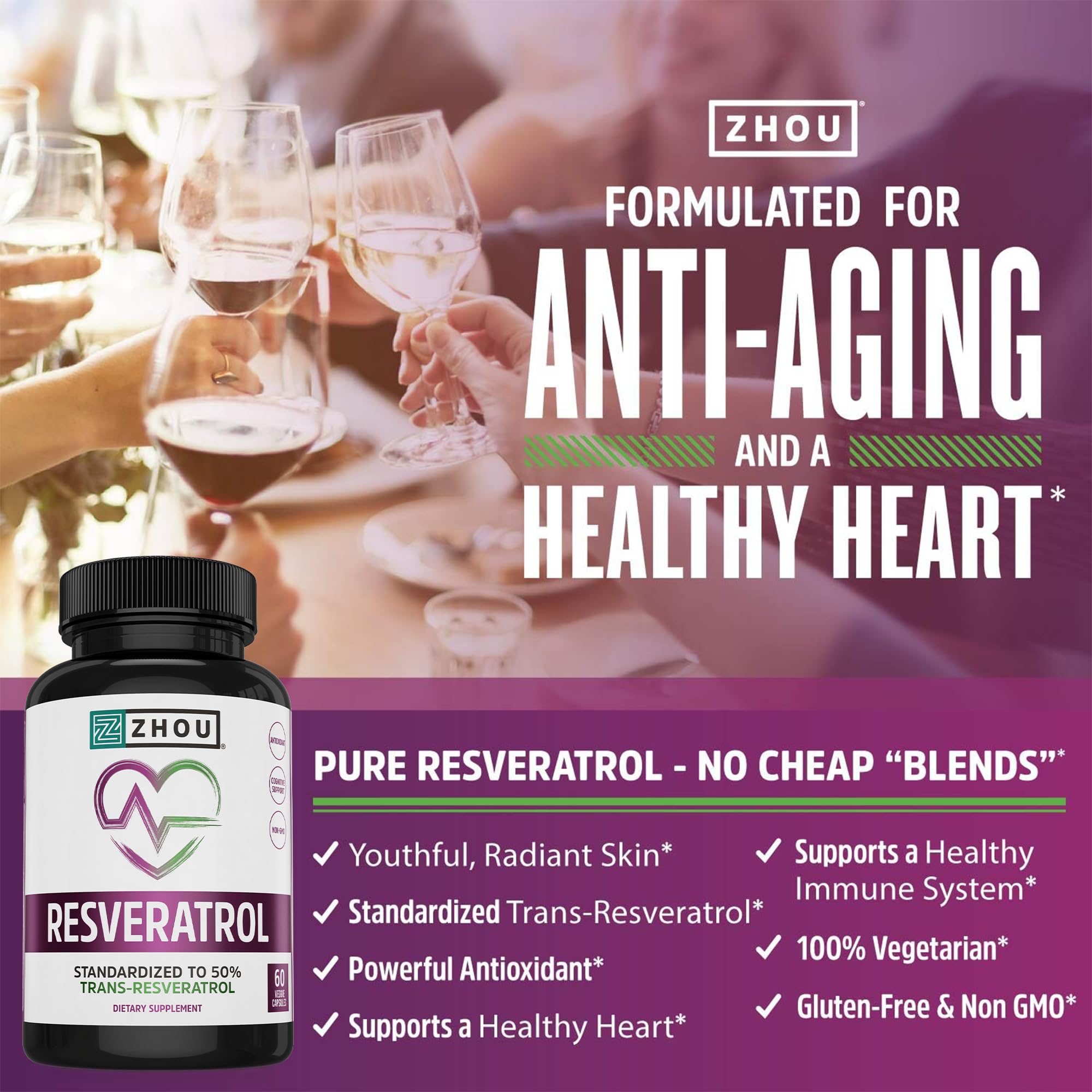 ZHOU Resveratrol: etiqueta indica dosis y porciones para plan diario