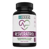 ZHOU Resveratrol: etiqueta del producto destaca capsulas y beneficios antioxidantes