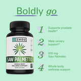 Zhou Saw Palmetto 500 mg, polvo de bayas, combinación natural para beneficios potenciales.