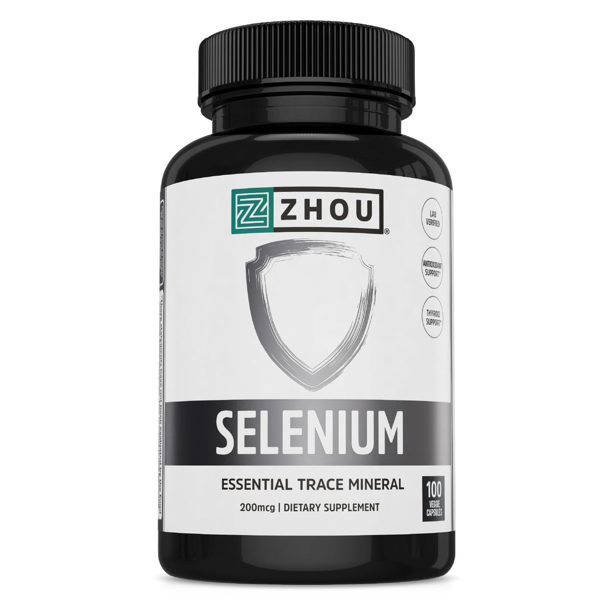 Zhou Selenium cápsulas 200 mcg, botella frontal para apoyo diario de la salud celular