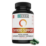 ZHOU Thyroid Support: botella con cápsulas para soporte tiroideo y energía sostenida.