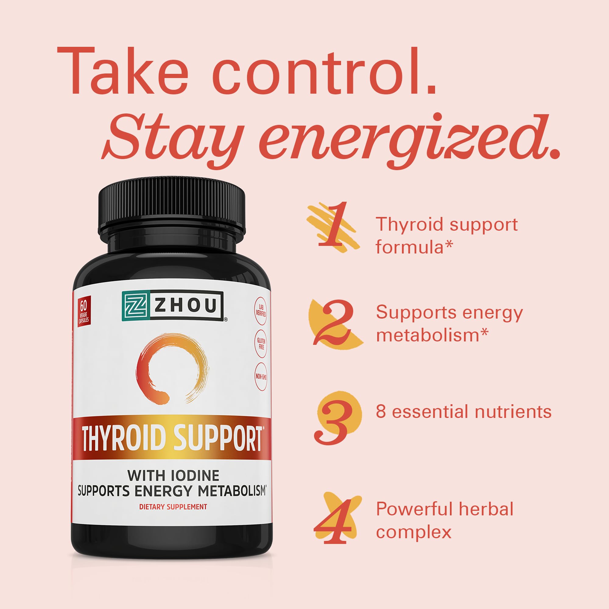 ZHOU Thyroid Support: raiz de ashwagandha para equilibrio y bienestar diario.