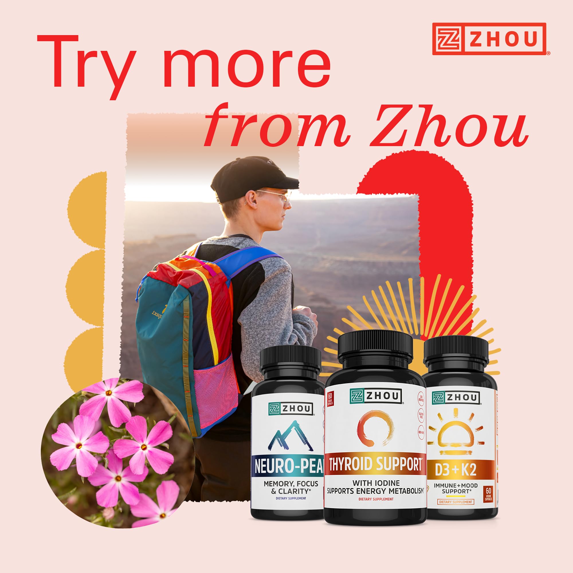 ZHOU Thyroid Support: yodo y selenio para metabolismo energético.
