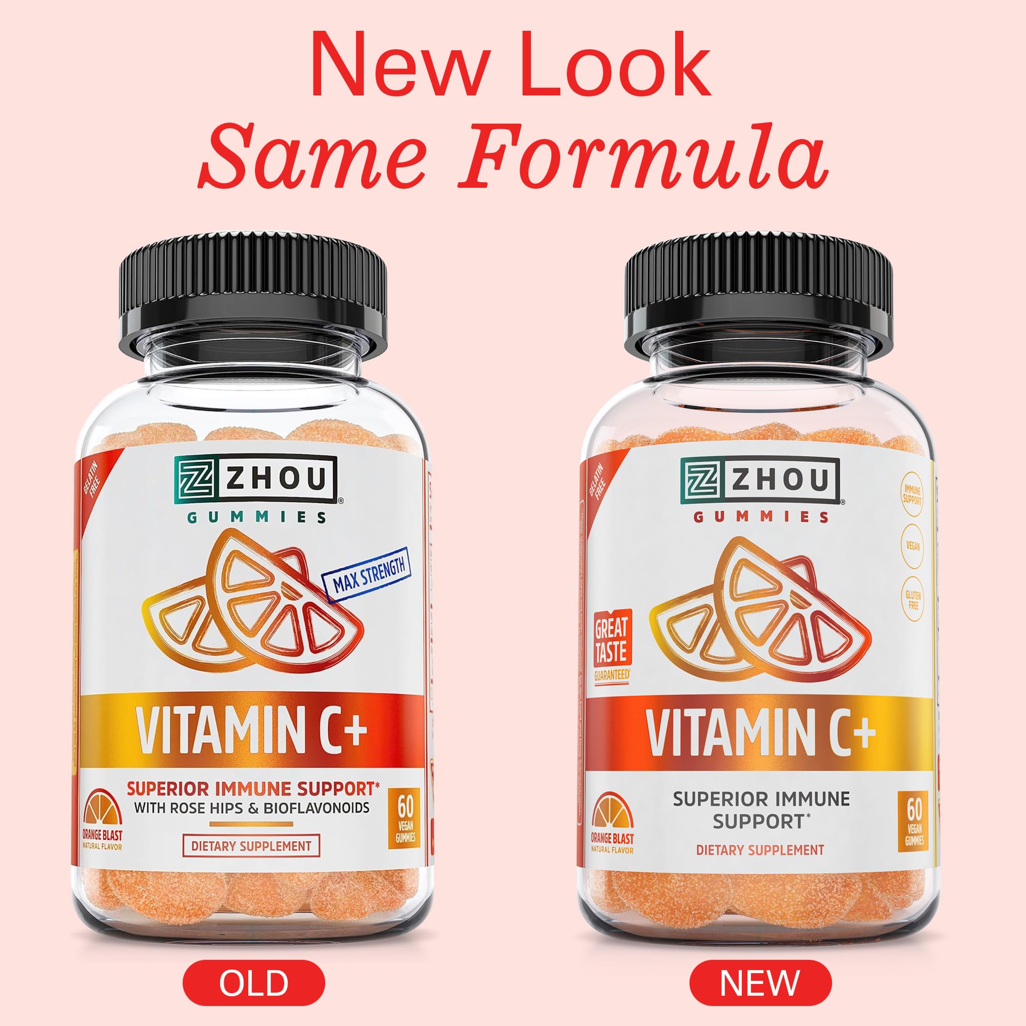 Textura gomosa naranja de Zhou Vitamin C+ Gummies, sabor agradable.