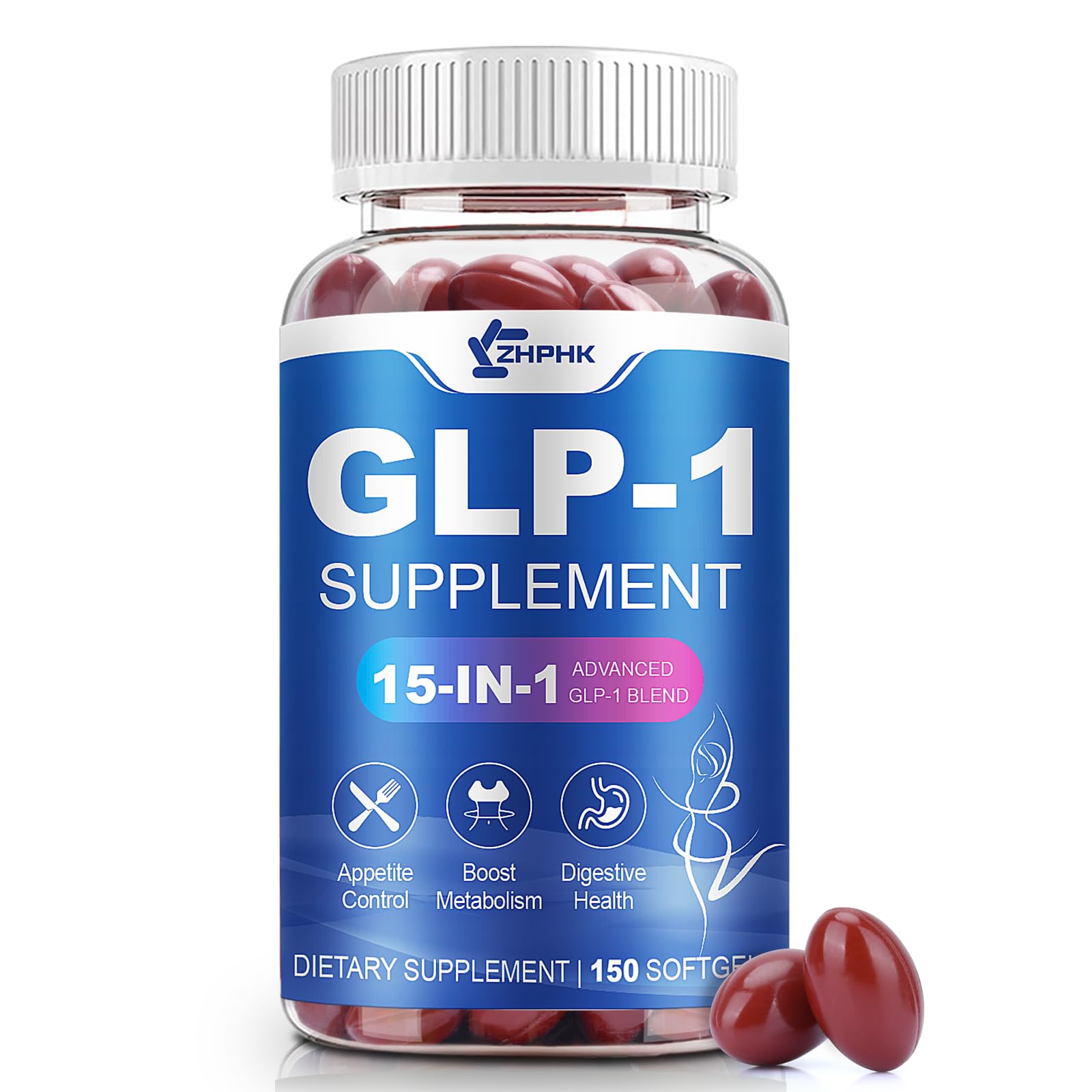 ZHPHK GLP-1 suplemento activador: botella visible y toma diaria que apoya la saciedad.
