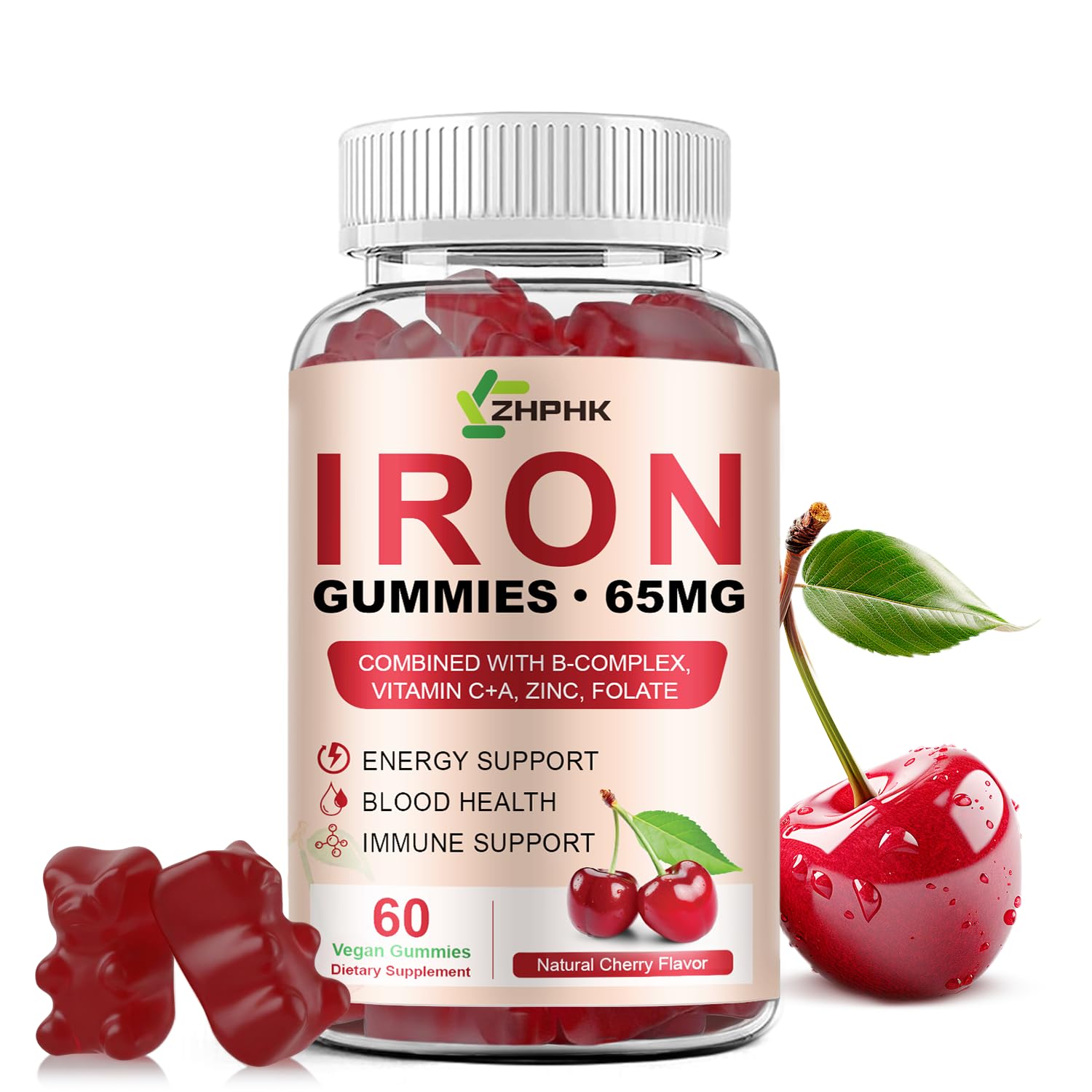 Gominolas de hierro ZHPHK sabor cereza, favorecen la absorción de hierro.