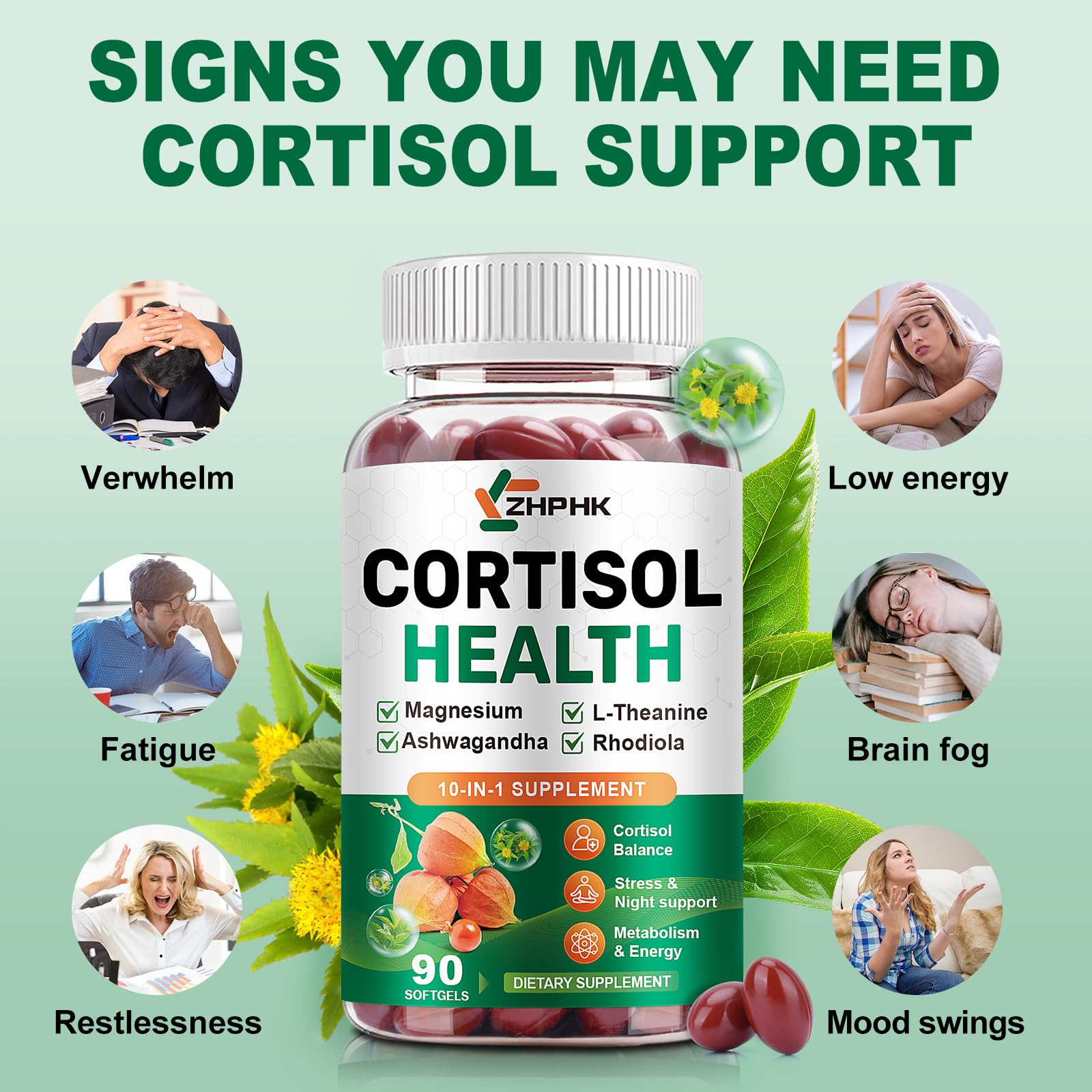 Ingredientes clave de ZHPHK Cortisol para apoyo del bienestar general.