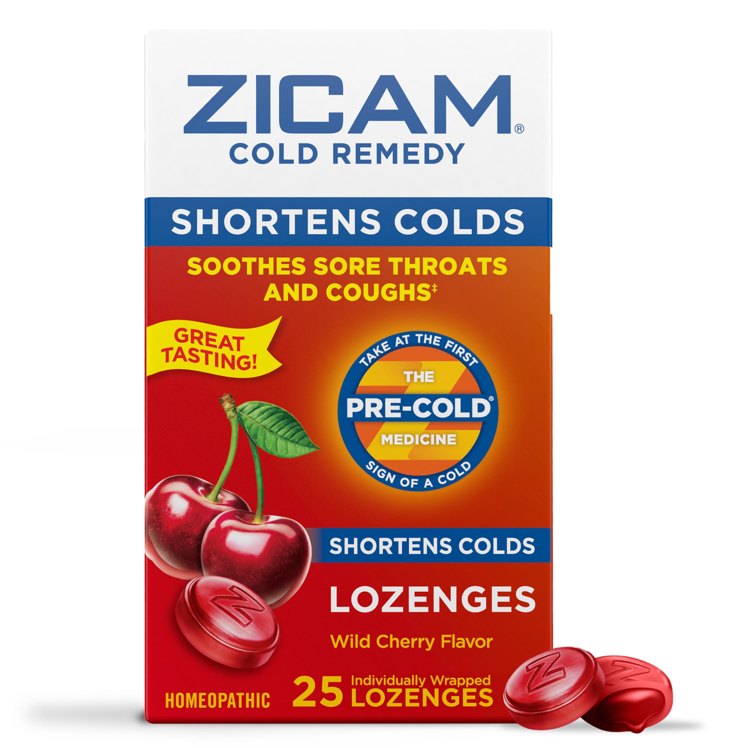 Zicam Cold Remedy envase cereza salvaje, sabor agradable para empezar a aliviar molestias.