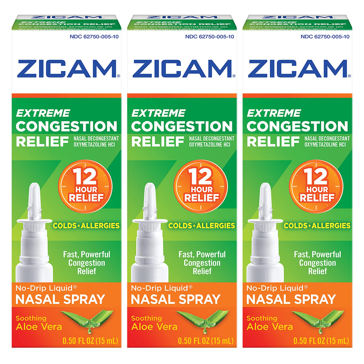 Zicam paquete de tres frascos para alivio temporal de la congestión nasal.