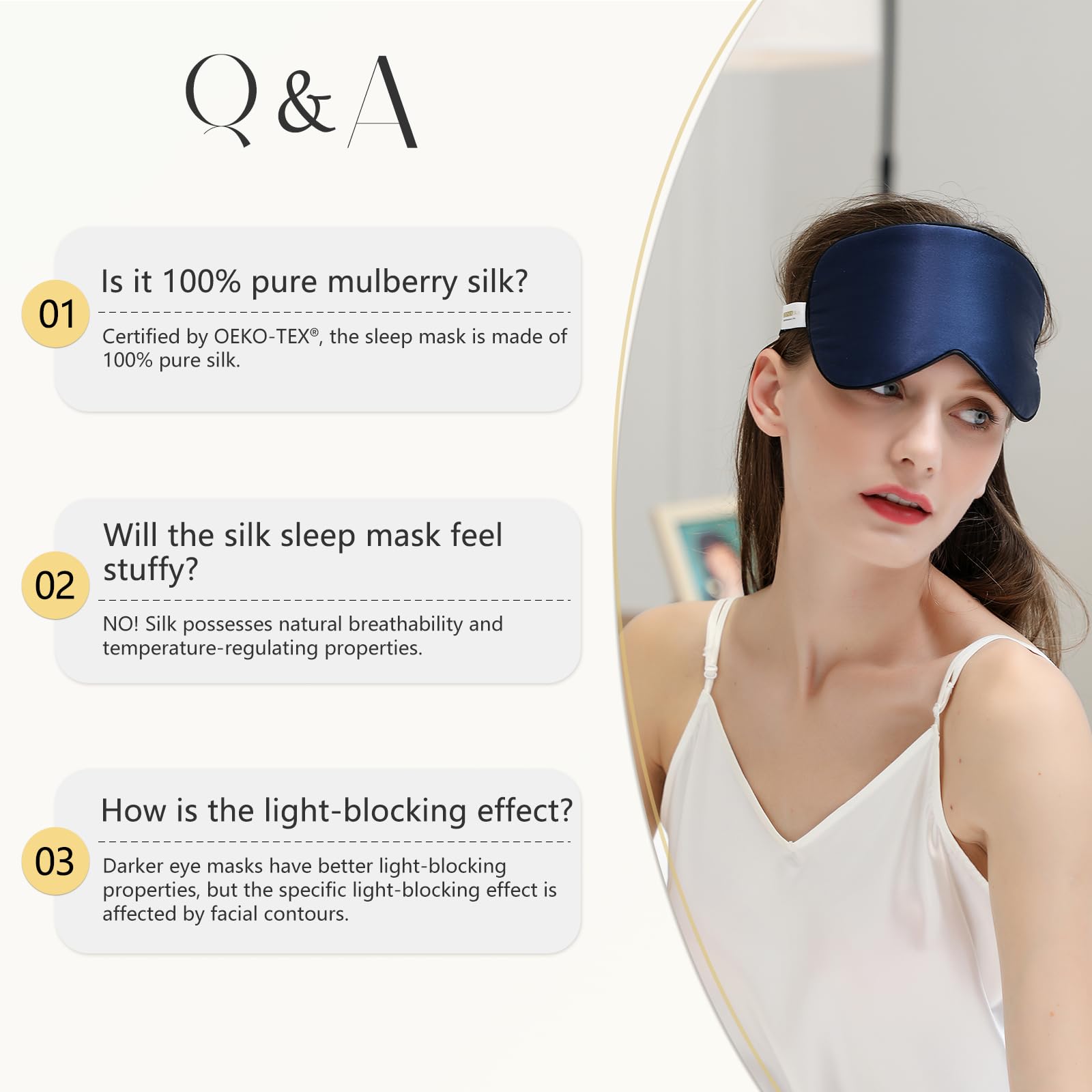 Mascarilla ZIMASILK de seda cubriendo la luz para dormir sin interrupciones