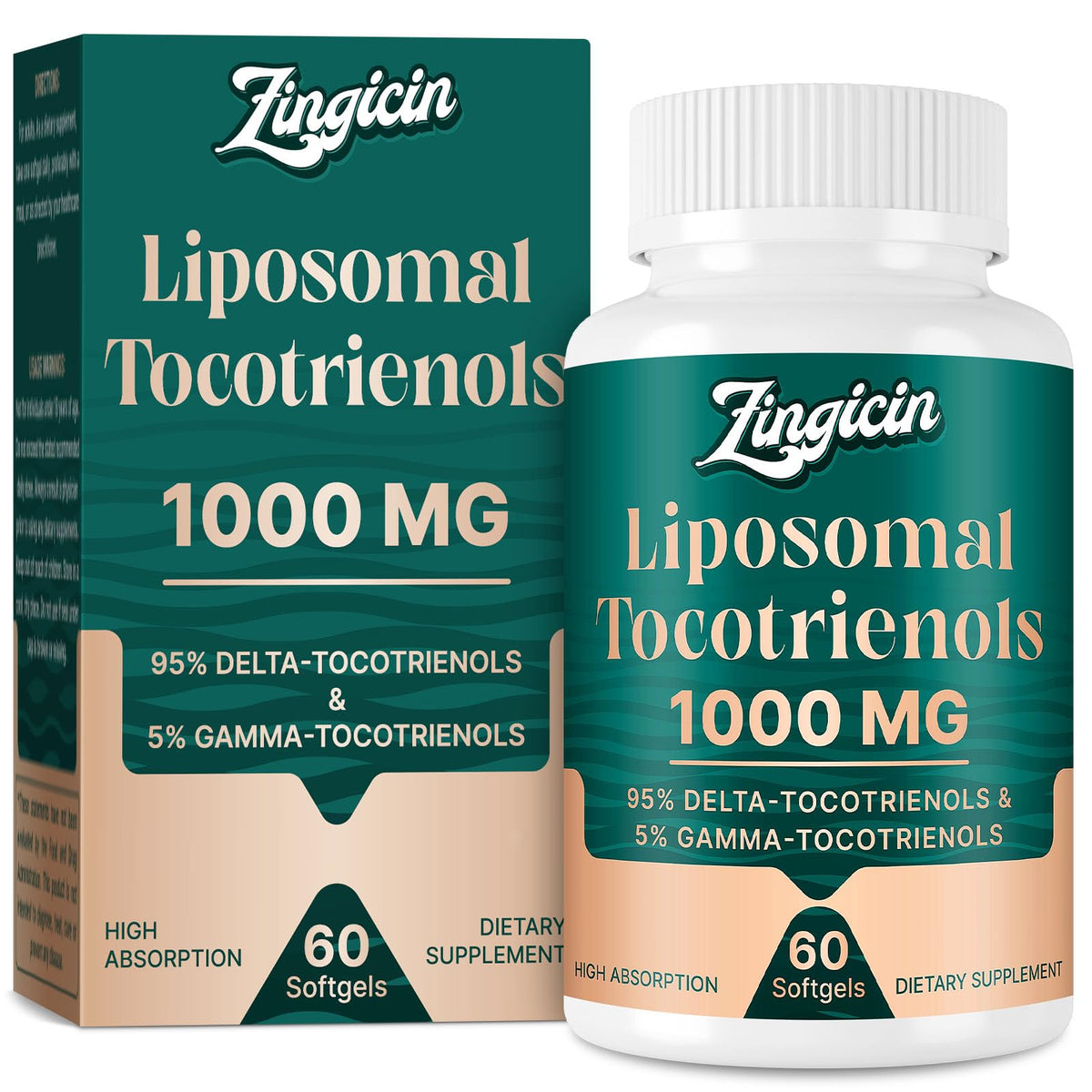 Zingicin Vitamina E Tocotrienoles Liposomal, botella, opción diaria para apoyo nutricional