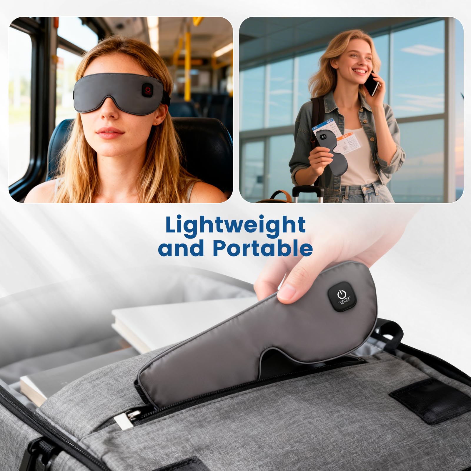 Diseño ergonómico de Zinpaza para cubrir y envolver los ojos.