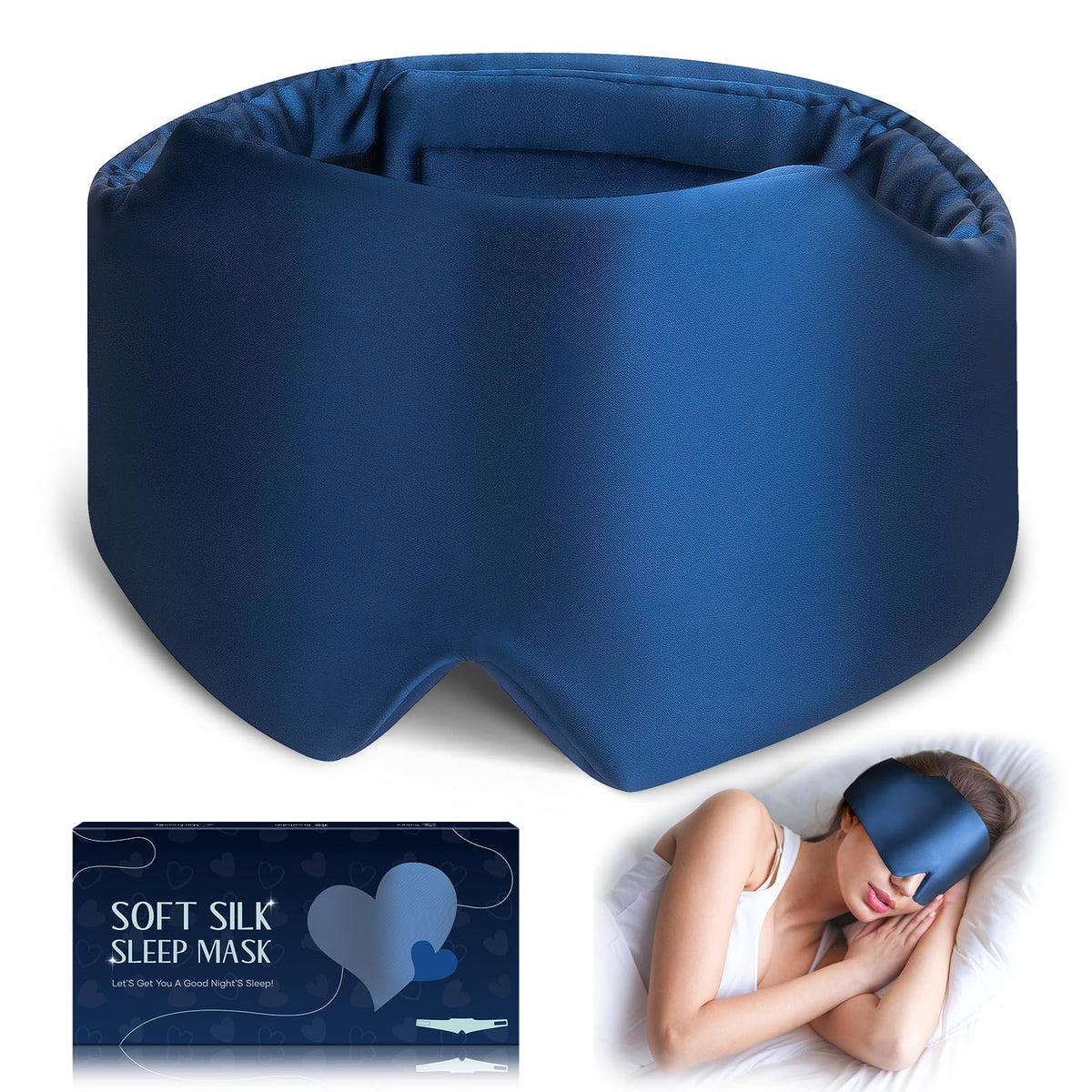 Mascarilla Zinpaza de seda azul marino para dormir en completa oscuridad