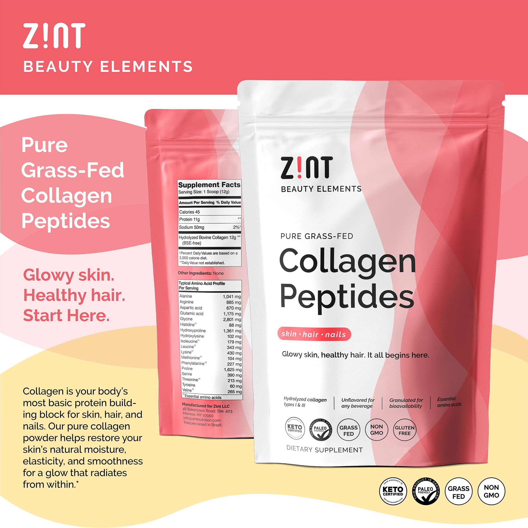 Zint Colágeno Péptidos en smoothie de frutas, añade textura suave y hidratación diaria.