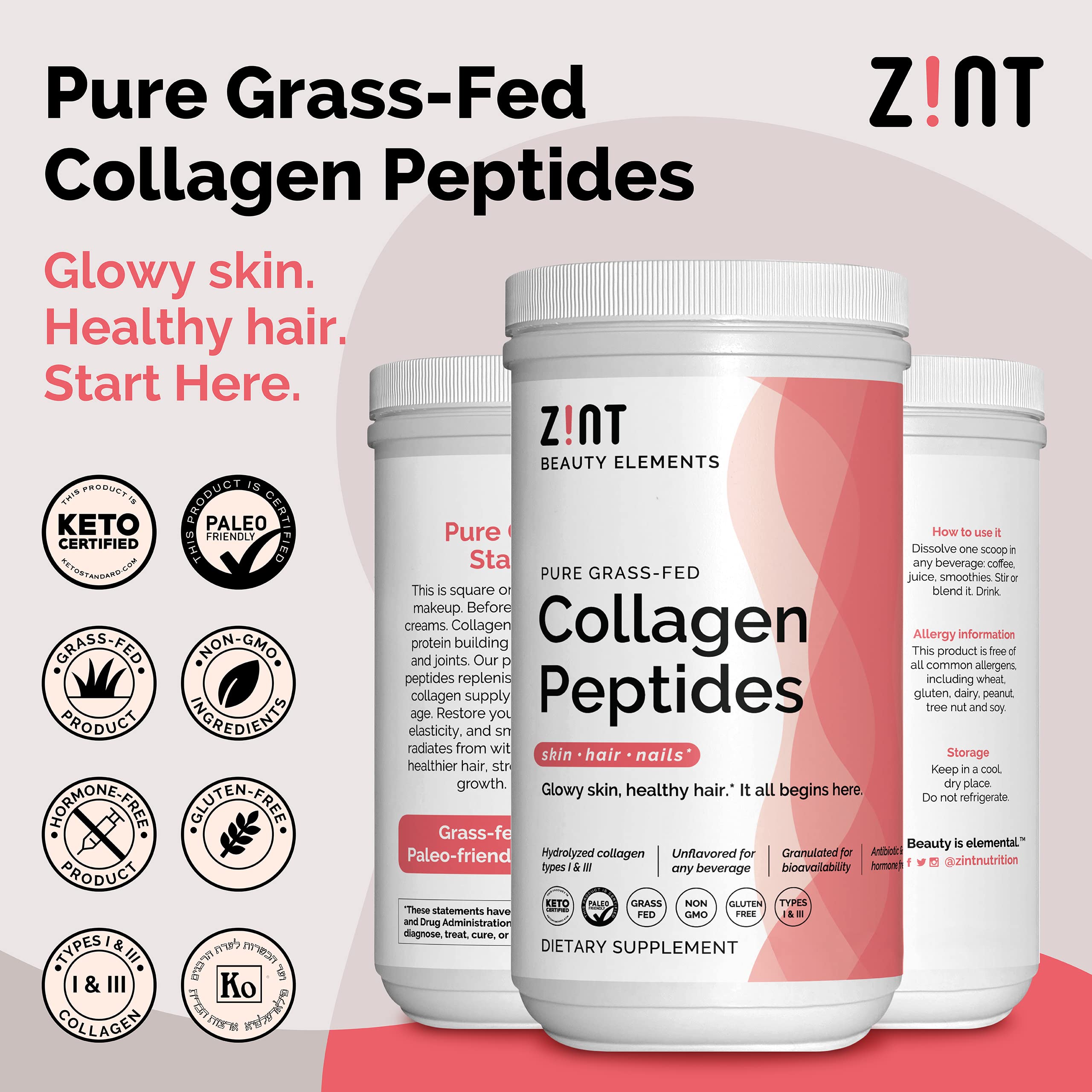 Zint colágeno de pasto, polvo sin sabor para bebidas