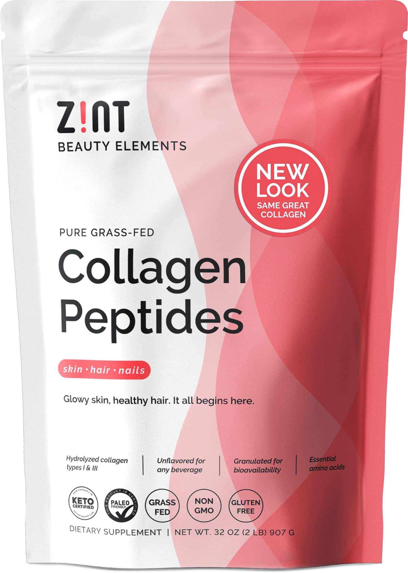 Zint Colágeno Péptidos en polvo, bote de 32 oz para soporte de piel y articulaciones.