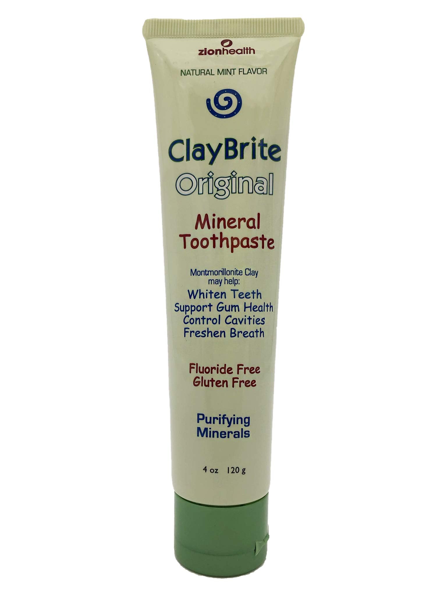 Claybrite de Zion Health, pasta dental suave para aliento fresco.