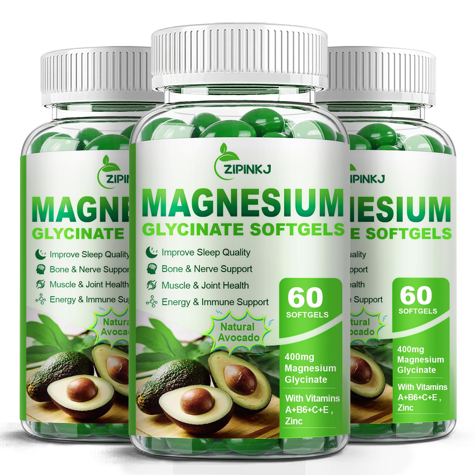 ZIPINKJ Magnesio glicinato 400 mg - botella para dosis diaria y comodidad